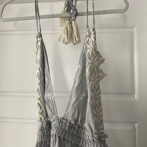 Love Shack Fancy MAXI dress, heather grey/ blue & white, XS